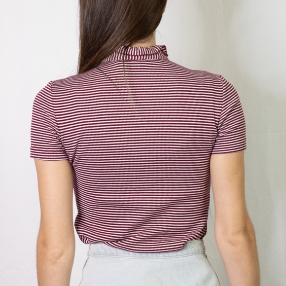 Tory Burch red white stripe ruffle Lidia polo top - Picture 3 of 8